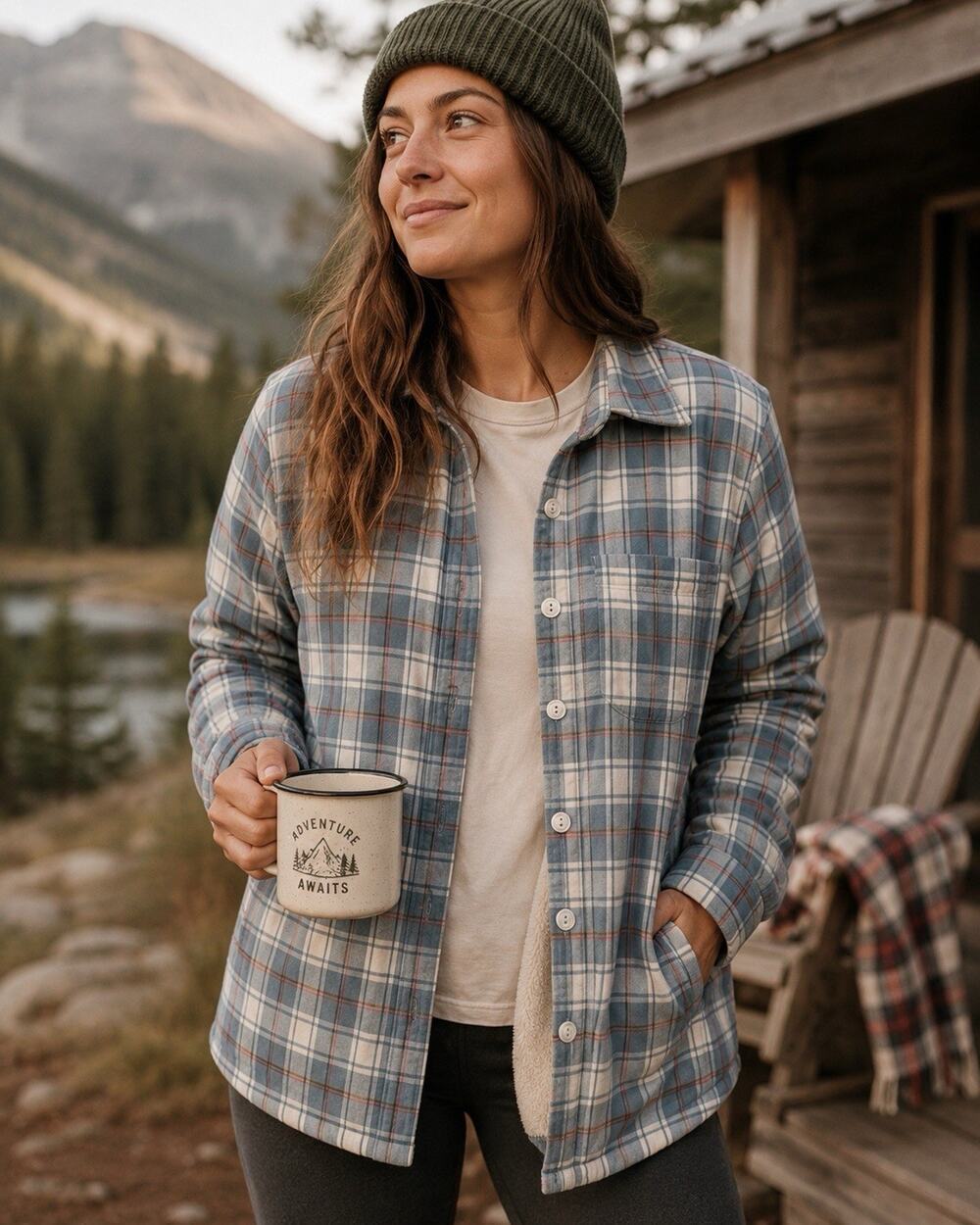 LL Bean Women’s Blue Plaid Sherpa Lined Cozy Flannel Shirt Jacket Shacket Size S